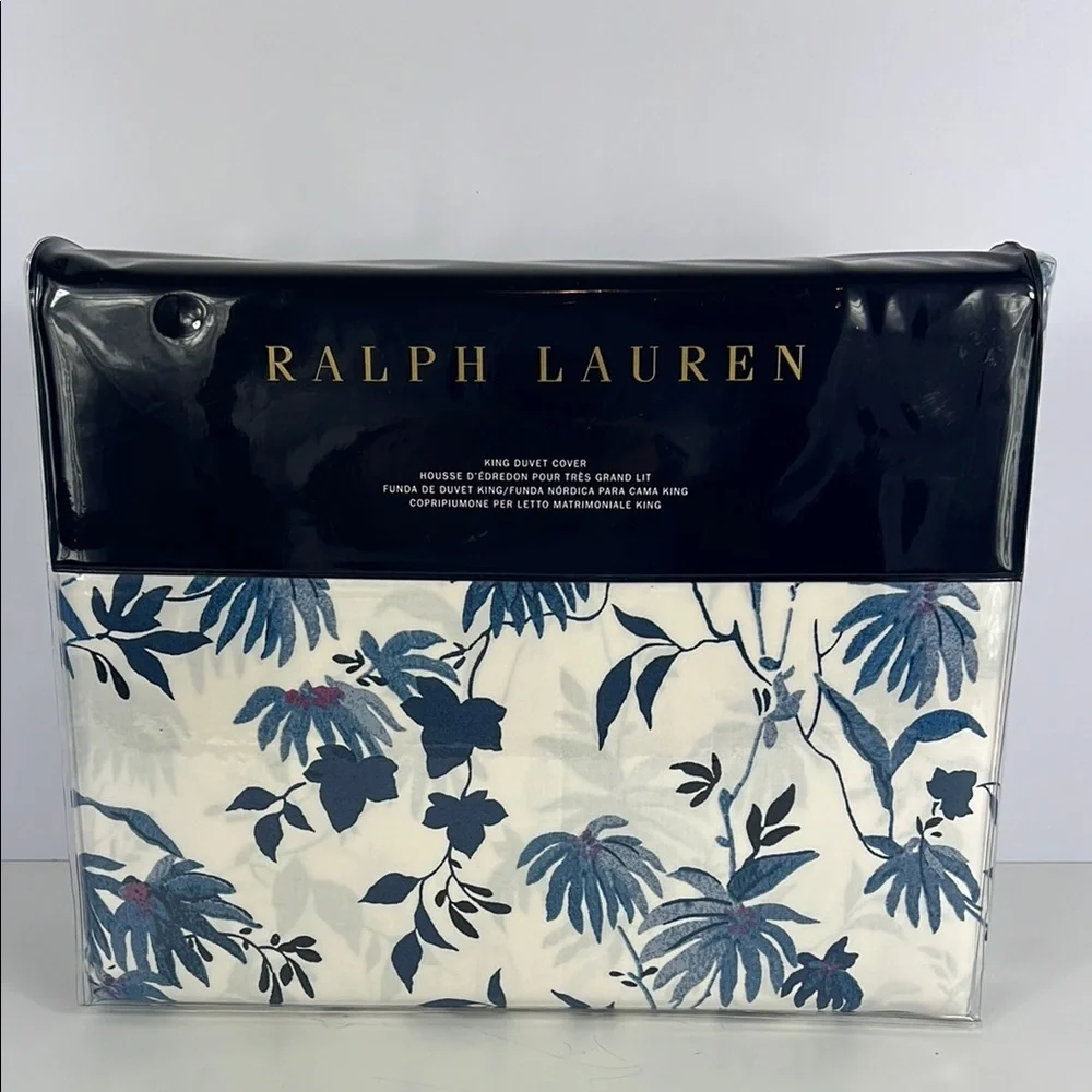 Ralph Lauren Adelaide King Duvet Cover Blue White Floral 108 x 96 NEW
